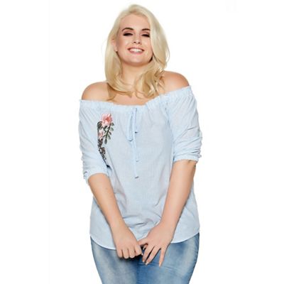Curve blue bardot embroidered top